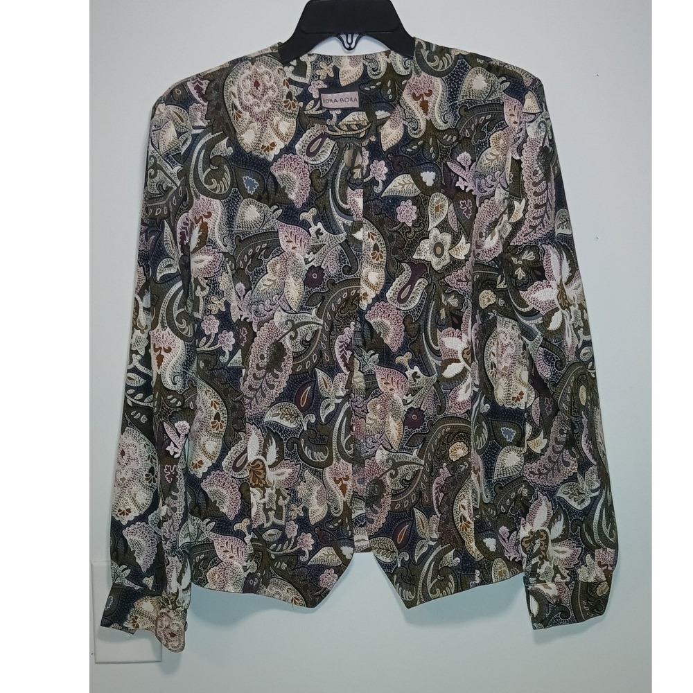 Bora Bora Womens Paisley Floral Button Up Jacket Earthy Boho Print Collarless